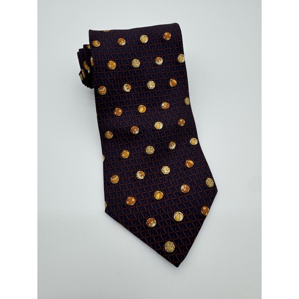 Gianfranco Ferré Silk Tie Navy Blue‎ Geometric Medallion Pattern Made in Italy